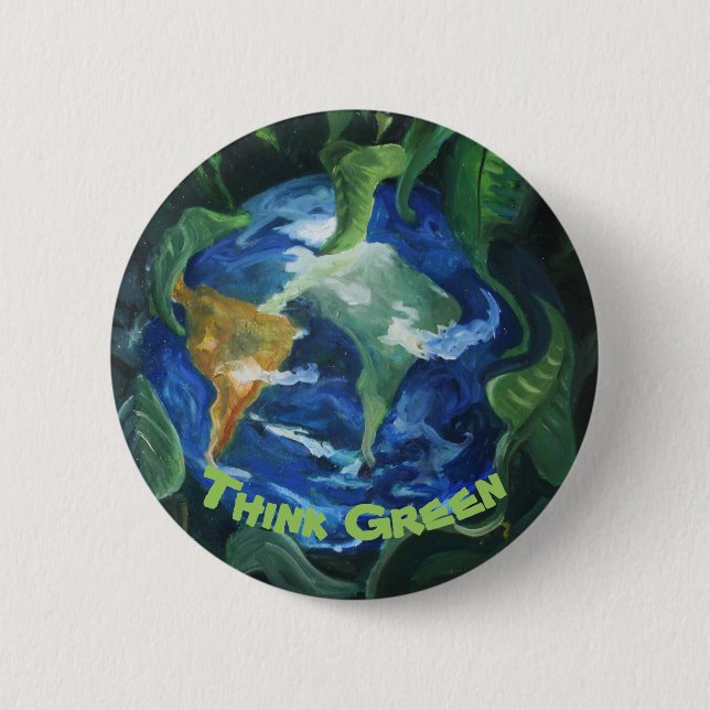 Badge Rond 5 Cm Pensez le bouton vert (Devant)
