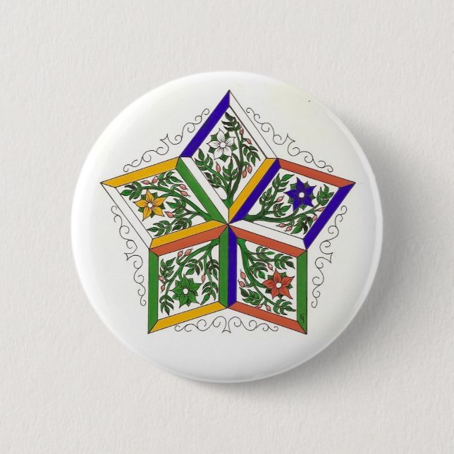 Badge Rond 5 Cm Penta-Étoile dans le Pin de fleurs (Devant)