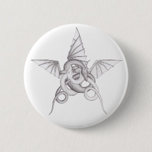 Badge Rond 5 Cm Pentagone étoilé de dragon