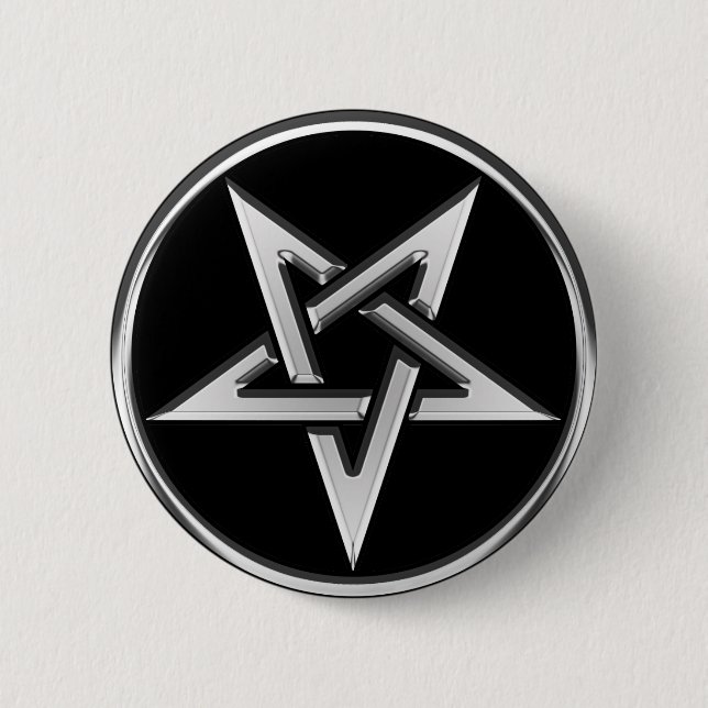 Badge Rond 5 Cm Pentagone étoilé inversé par argent (Devant)