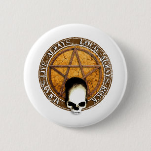 Badge Rond 5 Cm Pentagram rock and roll skull