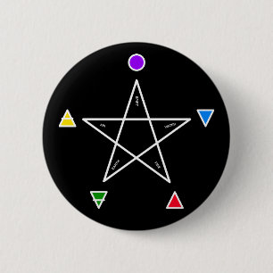Badge Rond 5 Cm Pentagramme à cinq éléments (Wicca)
