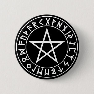 Badge Rond 5 Cm pentagramme de Rune de bouton sur le noir