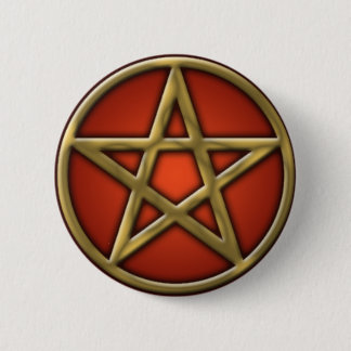 Badge Rond 5 Cm Pentagramme d'or sur le feu