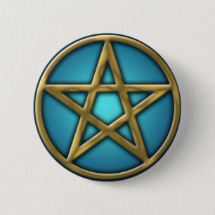 Badge Rond 5 Cm Pentagramme d'or sur l'eau