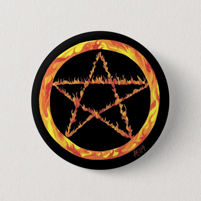 Badge Rond 5 Cm Pentagramme du feu (Devant)
