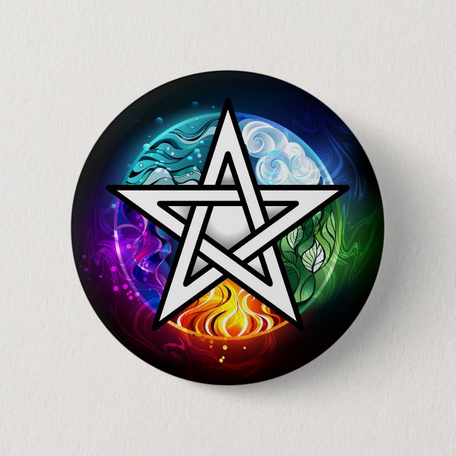 Badge Rond 5 Cm pentagramme wiccan (Devant)