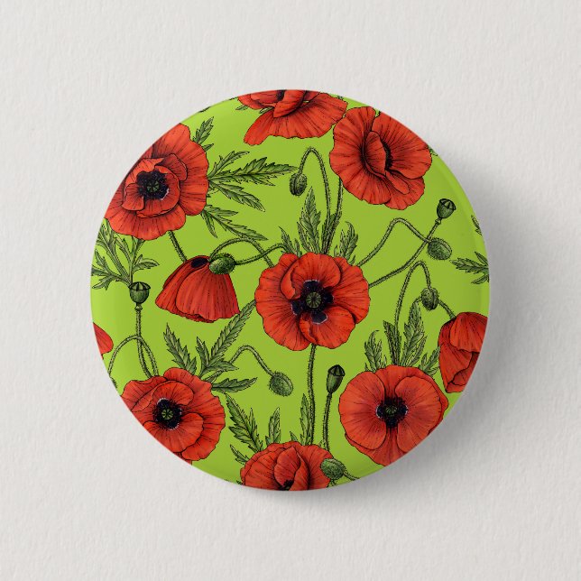 Badge Rond 5 Cm Pépites, rouge et vert sur le vert citron (Devant)