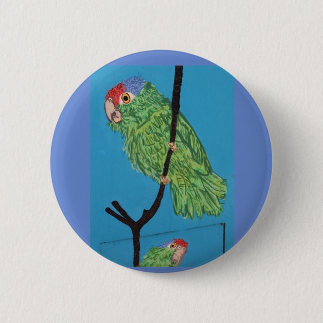 Badge Rond 5 Cm perceuse de perroquet à couronne rouge (Devant)