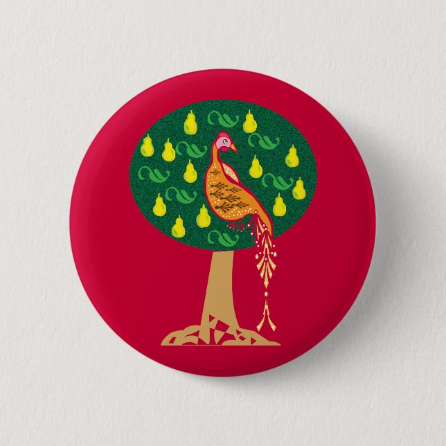 Badge Rond 5 Cm Perdrix dans une cocotte de Noël (Devant)