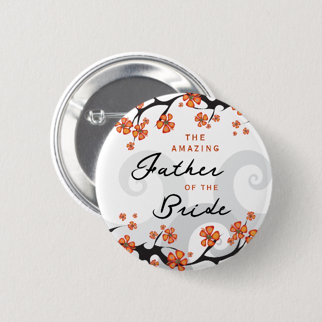 Badge Rond 5 Cm PÈRE DE LA BRIDE Fleurs tropicales Mariage (Devant & derrière)