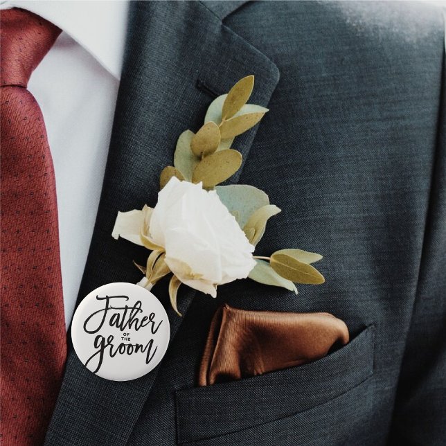 Badge Rond 5 Cm Père De La Fête De Mariage Mariage Groom Brush ('Father of the Groom' Bow Tie Brush Script Calligraphy Wedding Rehearsal Button @ fatfatin_blue_knot)