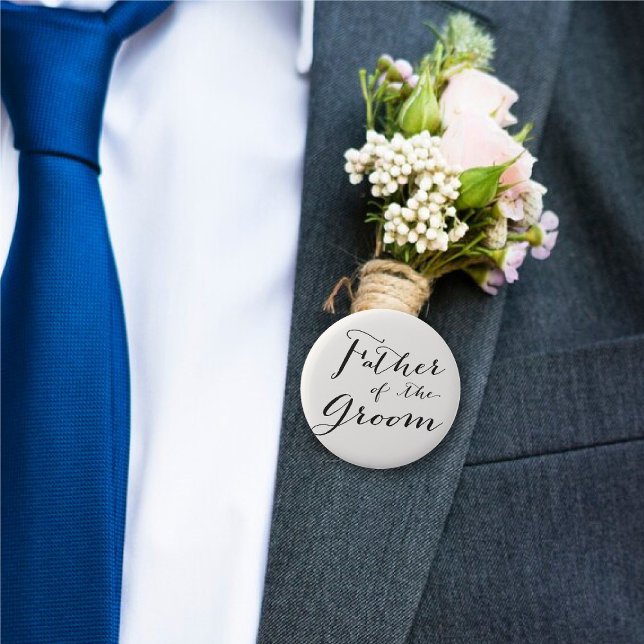 Badge Rond 5 Cm Père de la Groom Classic Script Wedding Party ('Father of the Groom' Classic Script Calligraphy Wedding Rehearsal Pin Button @ fatfatin_blue_knot)