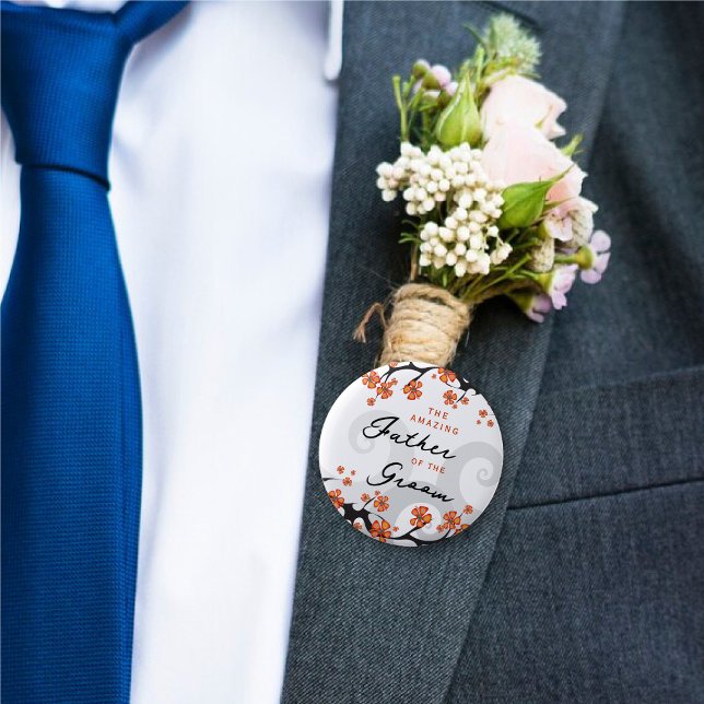 Badge Rond 5 Cm PÈRE DU GROOM Fleurs tropicales Mariage (FATHER OF THE GROOM Hibiscus Fusion Tropical Flowers Swirl Wedding Pinback Button @ fat_fa_tin)