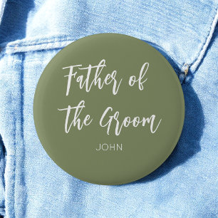 Badge Rond 5 Cm Père du Marié Vert Sage Blanc Bouton