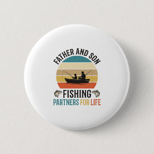 Badge Rond 5 Cm Père et fils pêchant ensemble partenaires pour la