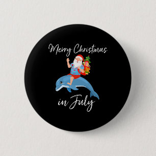 Badge Rond 5 Cm Père Noël à cheval sur un dauphin Joyeux Noël en j
