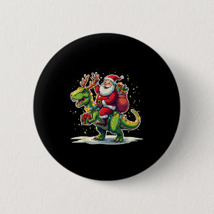 Badge Rond 5 Cm Père Noël à cheval sur un dinosaure T Rex cerf lum