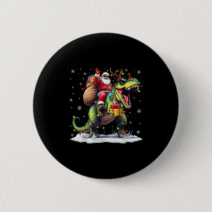 Badge Rond 5 Cm Père Noël à cheval sur un dinosaure T Rex Noël Gar