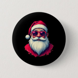 Badge Rond 5 Cm Père Noël avec des lunettes de soleil rouges dans