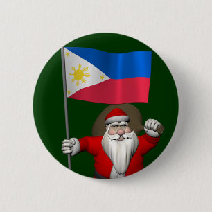 Badge Rond 5 Cm Père Noël Avec L'Enseigne Des Philippines