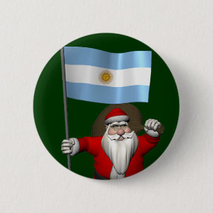 Badge Rond 5 Cm Père Noël Avec L'Ensigne D'Argentine