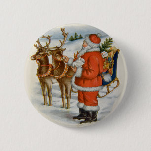 Badge Rond 5 Cm Père Noël avec son renne
