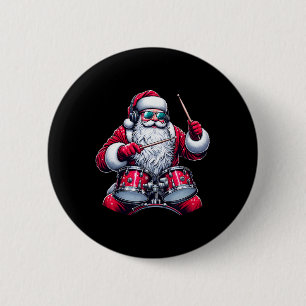 Badge Rond 5 Cm Père Noël batteur drôle de Noël Père Noël jouant d