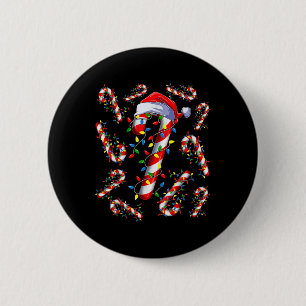 Badge Rond 5 Cm Père Noël Canne en Bonbons Rouges et Blancs Noël D