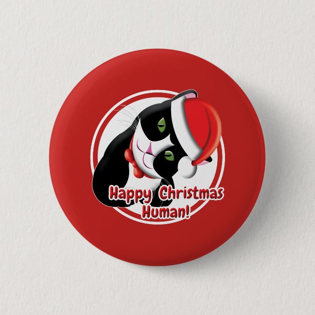 Badge Rond 5 Cm Père Noël Cat (Devant)