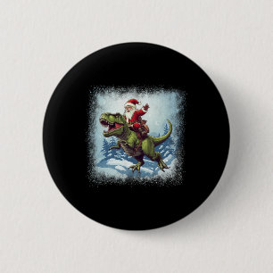 Badge Rond 5 Cm Père Noël chevauchant un dinosaure T-rex Noël drôl