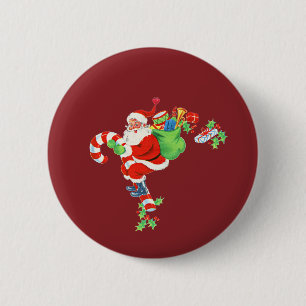 Badge Rond 5 Cm Père Noël chevauchant une canne à sucre