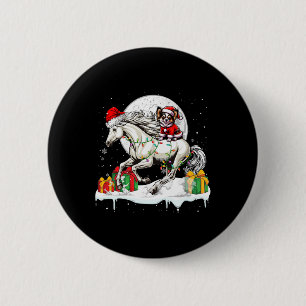 Badge Rond 5 Cm Père Noël Chihuahua équitation Cheval Noël Proprié