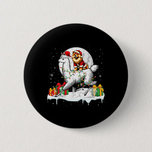 Badge Rond 5 Cm Père Noël Chow Chow Riding Llama Propriétaire de N