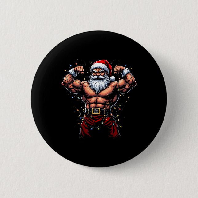 Badge Rond 5 Cm Père Noël Christmas Gym Workout Musculaire Père No (Devant)