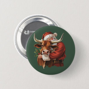 Badge Rond 5 Cm Père Noël Cowboy Western Roping Noël Vintage