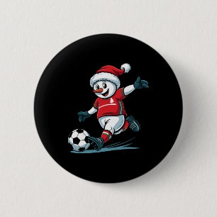 Badge Rond 5 Cm Père Noël de Noël Bonhomme de neige Jouant au foot
