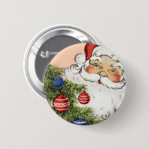 Badge Rond 5 Cm Père Noël de Noël vintage avec ornements d'arbre