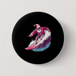 Badge Rond 5 Cm Père Noël de surf de Noël surfeur amateur de surf