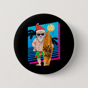 Badge Rond 5 Cm Père Noël de surf d'été tropical Noël drôle