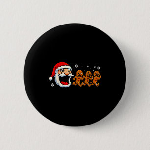 Badge Rond 5 Cm Père Noël drôle poursuivant un biscuit de Noël au