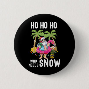Badge Rond 5 Cm Père Noël du palmier de Noël surfant sur la plage 