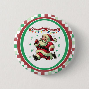 Badge Rond 5 Cm Père Noël en mode Zoomie Noël