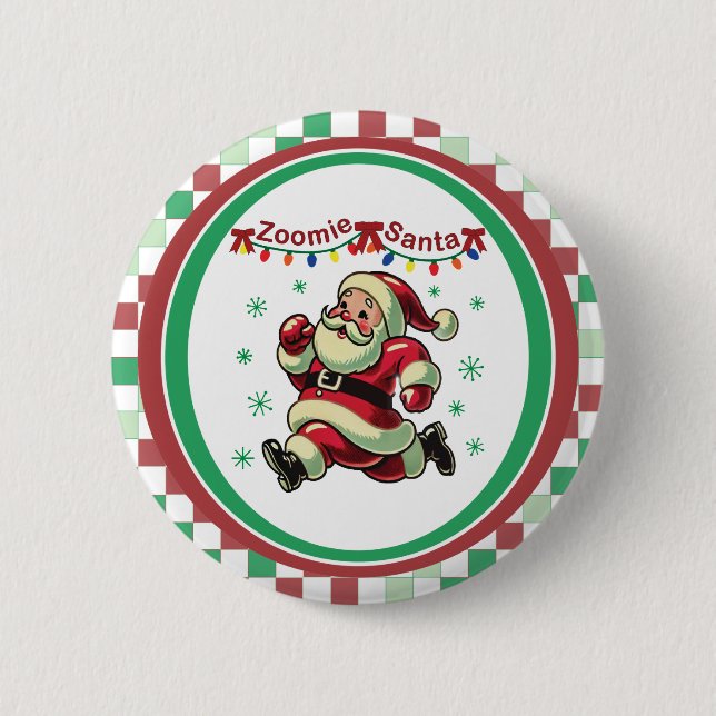 Badge Rond 5 Cm Père Noël en mode Zoomie Noël (Devant)