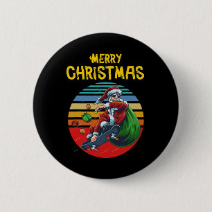 Badge Rond 5 Cm Père Noël en skateboard Noël drôle skater cadeau d