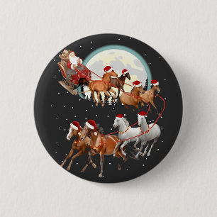 Badge Rond 5 Cm Père Noël équitation Cheval Cheval Sleigh Equestre