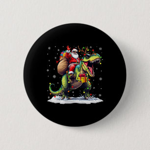 Badge Rond 5 Cm Père Noël équitation Dinosaur T Rex Christmas Boys