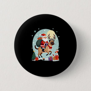 Badge Rond 5 Cm Père Noël équitation renne Siamese Chat Noël Arbre