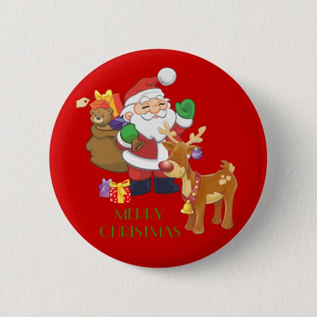 Badge Rond 5 Cm Père Noël et renne (Devant)