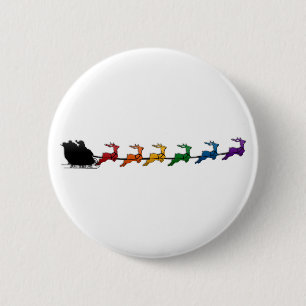 Badge Rond 5 Cm Père Noël et Sleigh avec la gay Pride Rainbow Rein